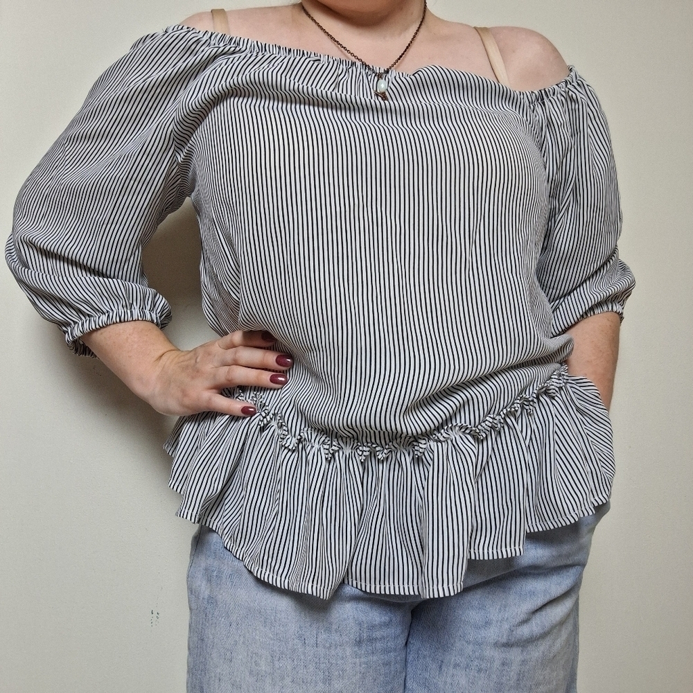 Lila Rose Striped Peplum Hem Blouse